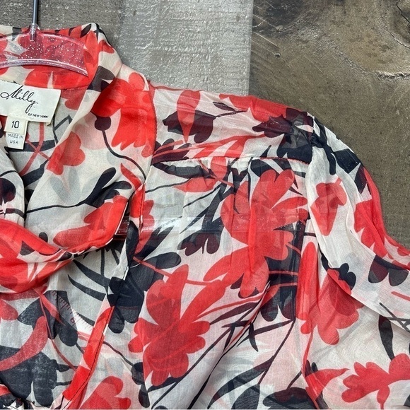 Milly of New York Sheer Silk Floral Blouse size 10 - Picture 7 of 16